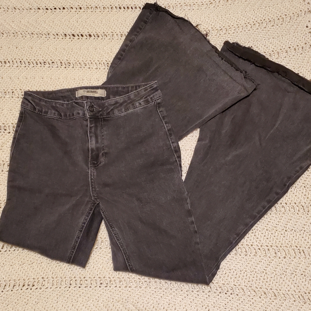 Womens Size 26x36 Rock & Roll Cowgirl Flare Bell Bottom Black Jeans